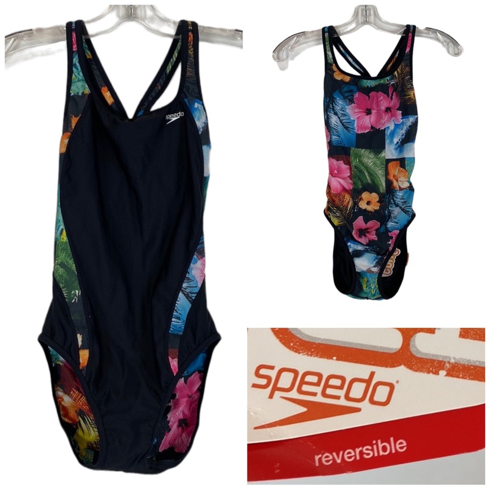 NWT Speedo One Piece Floral Reversible Swimsuit Size M